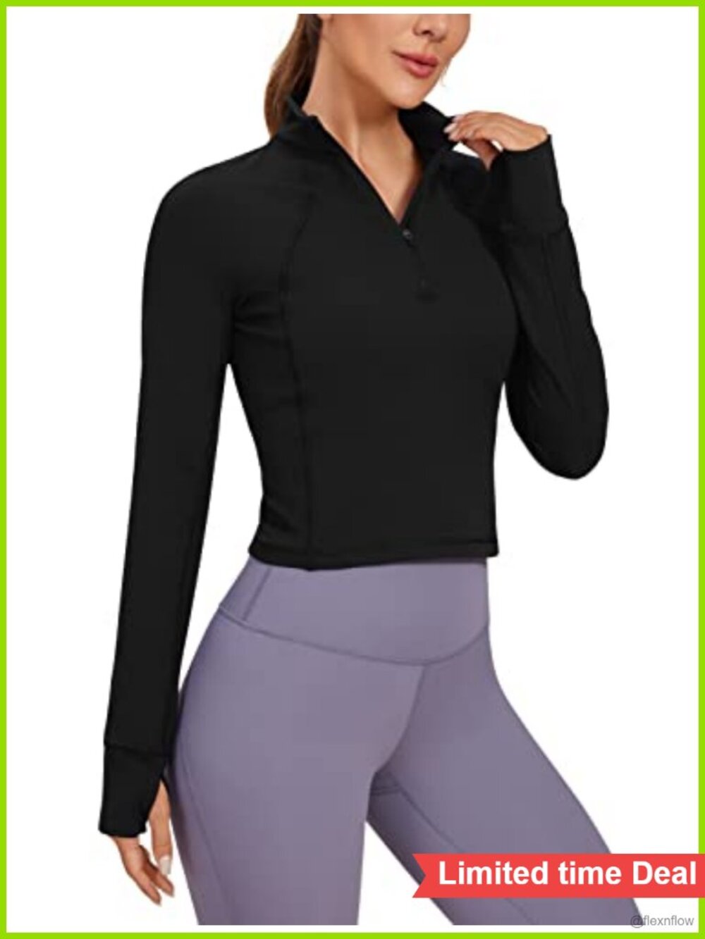 Butterluxe Half Zip Crop Long Sleeve Top Yoga Pullover Thumbholes